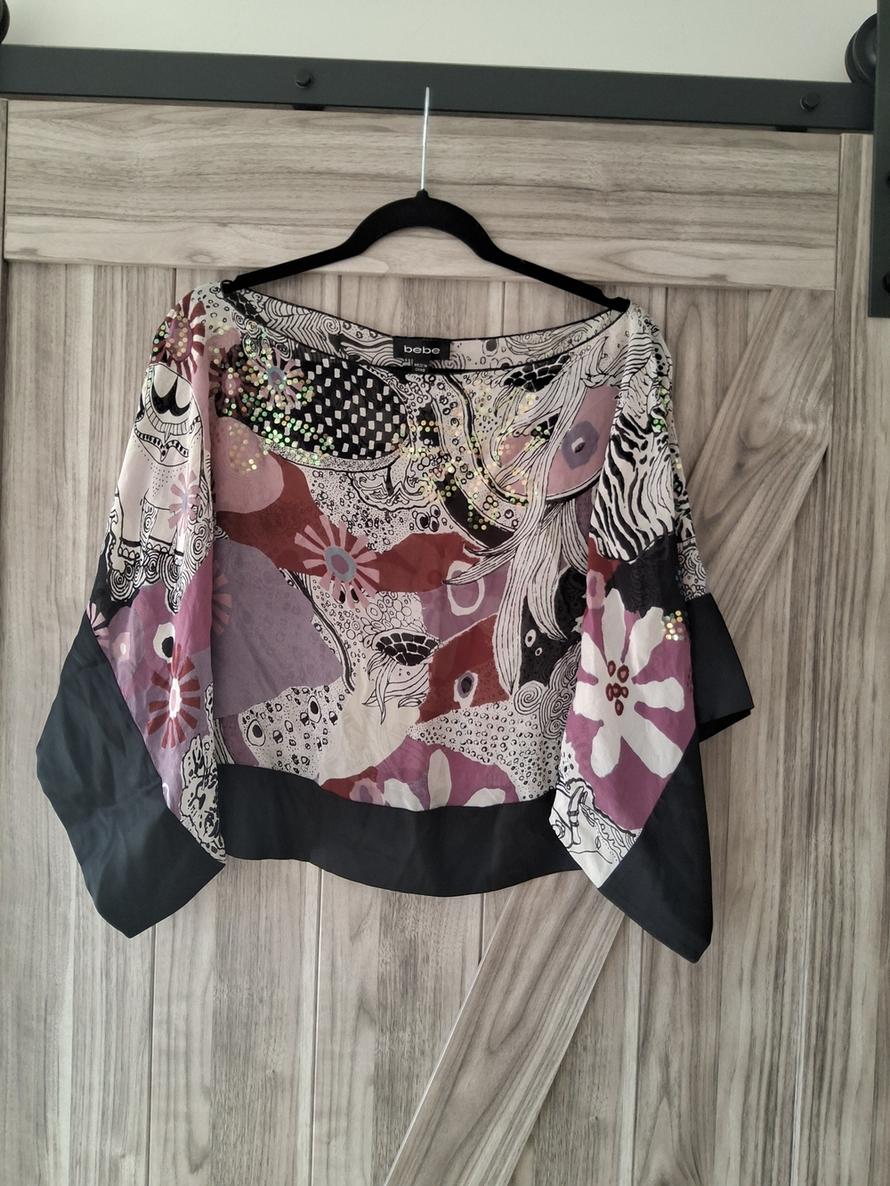 bebe Multi-Color Floral & Abstract Dolman Top